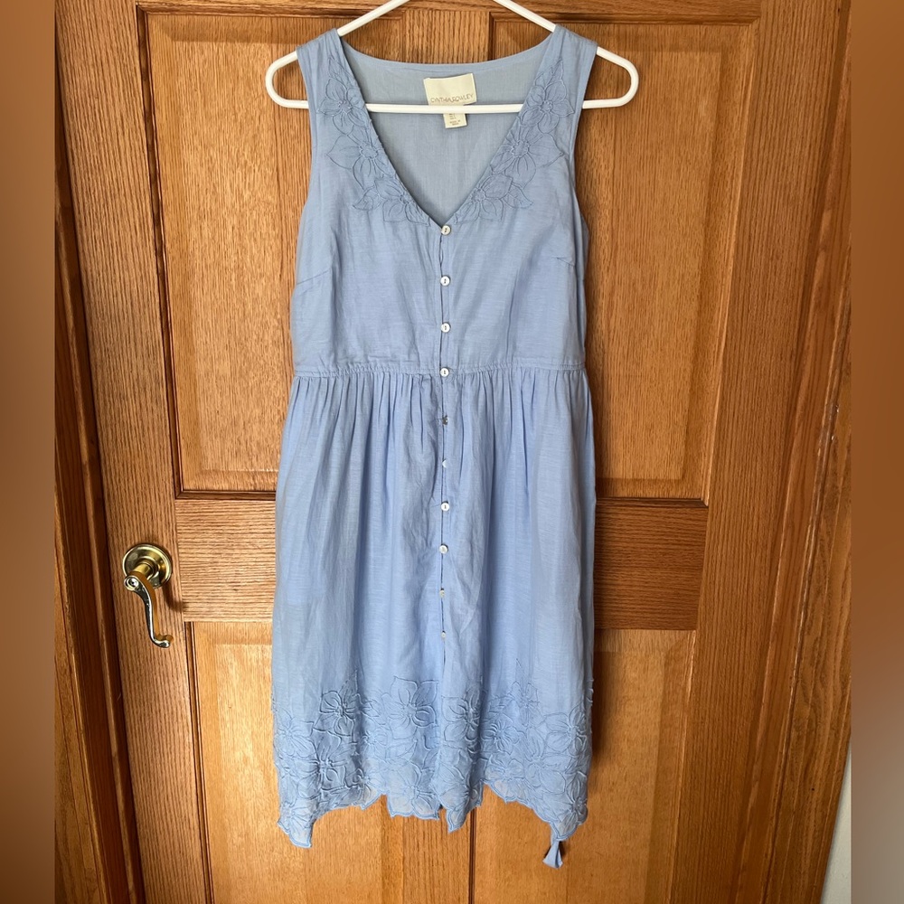 Cynthia Rowley Sky Blue Embroidered, sleeveless cotton Dress pocket, V neck
